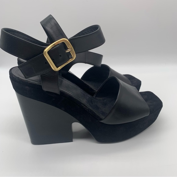 Celine Paris Chunky black suede & Leather Platform Heeled Sandals - Picture 9 of 14